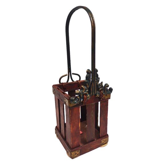 Vintage Wood Metal Decorative Wine Carrier Caddy Ivy Rustic Farm Country 14"x5" - Picture 1 of 10